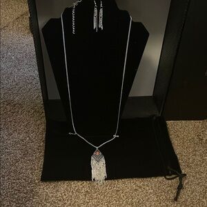 Chico's Silver Necklace with Fringe Pendant